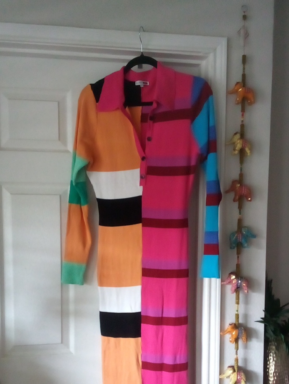Fashion Nova Pink and Black Ribbed Knit  Maxi Dress